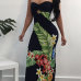 Sexy Backless Printed Twilled Satin Sheath Floor Length Dress