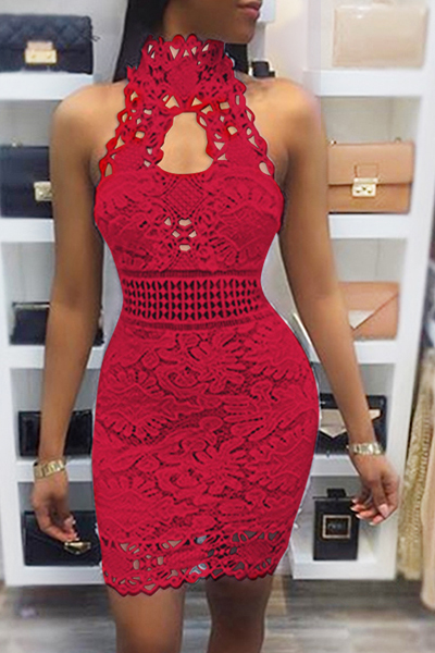 Sexy Backless Red Lace Sheath Mini Dress(Without Lining)