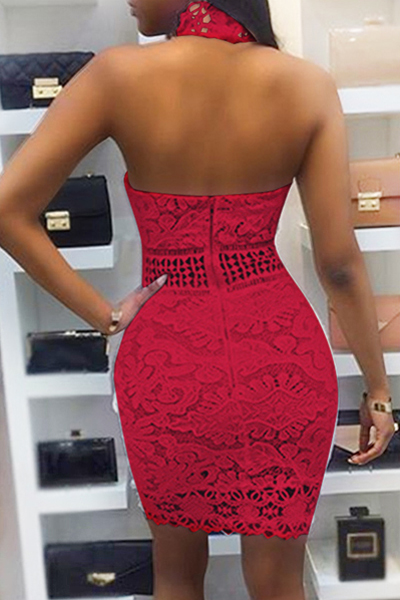 Sexy Backless Red Lace Sheath Mini Dress(Without Lining)