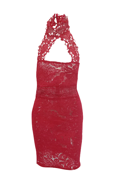 Sexy Backless Red Lace Sheath Mini Dress(Without Lining)