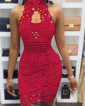 Sexy Backless Red Lace Sheath Mini Dress(Without Lining)