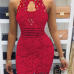 Sexy Backless Red Lace Sheath Mini Dress(Without Lining)