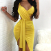 Sexy Backless Yellow Polyester Sheath Knee Length Dress