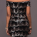 Sexy Bateau Neck Short Sleeves Sequined Decorative Black Polyester Sheath Mini Dress