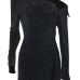 Sexy Boat Neck Sequins Decoration Black Polyester Sheath Mini Dress