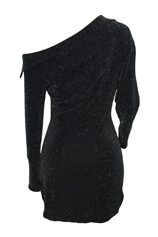 Sexy Boat Neck Sequins Decoration Black Polyester Sheath Mini Dress