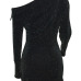 Sexy Boat Neck Sequins Decoration Black Polyester Sheath Mini Dress