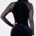 Sexy Choker Neck Long Sleeves Hollow-out Patchwork Dark Blue Velvet Sheath Knee Length Dress