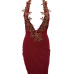 Sexy Deep V Neck Backless Wine Red Polyester Sheath Knee Length Dress