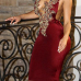 Sexy Deep V Neck Backless Wine Red Polyester Sheath Knee Length Dress