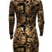 Sexy Deep V Neck Long Sleeves Printed Healthy Fabric Sheath Mini Dress