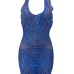 Sexy Deep V Neck See-Through Blue Milk Fiber Sheath Mini Dress