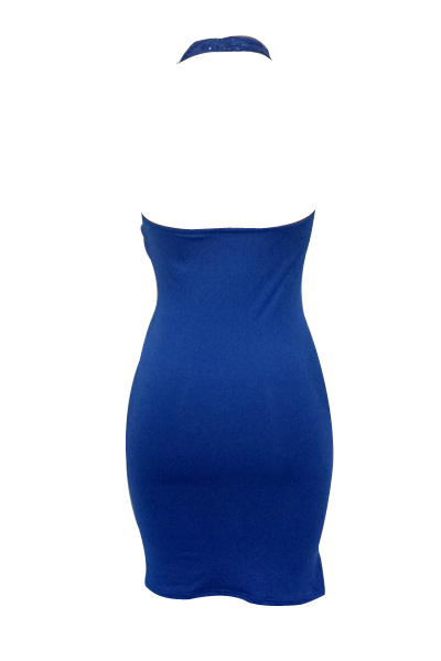 Sexy Deep V Neck See-Through Blue Milk Fiber Sheath Mini Dress