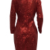 Sexy Deep V Neck See-Through Red Polyester Sheath Knee Length Dress