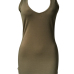 Sexy Deep V Neck Sleeveless Army Green Cotton Sheath Mini Dress