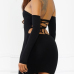 Sexy Dew Shoulder Long Sleeves Hollow-out Black Blending Sheath Mini Dress