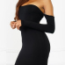 Sexy Dew Shoulder Long Sleeves Hollow-out Black Blending Sheath Mini Dress