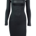 Sexy Dew Shoulder Long Sleeves Hollow-out Black Blending Sheath Mini Dress