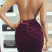 Sexy Euramerican Halter Neck Sleeveless Backless Wine Red Velvet Mini Dress