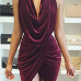 Sexy Euramerican Halter Neck Sleeveless Backless Wine Red Velvet Mini Dress