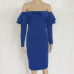 Sexy Falbala Design Royalblue Polyester Sheath Mid Calf Dress