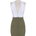 Sexy Halter V Neck Tank Sleeveless Backless Patchwork Green Polyester Sheath Knee Length Dress