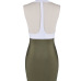 Sexy Halter V Neck Tank Sleeveless Backless Patchwork Green Polyester Sheath Knee Length Dress