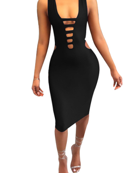 Sexy Hollow-out Black Blending Sheath Knee Length Dress