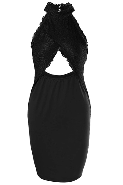 Sexy Hollow-out Black Milk Fiber Sheath Knee Length Dress