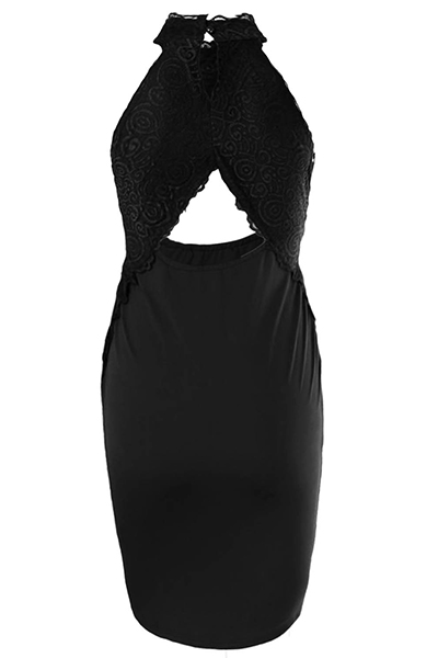 Sexy Hollow-out Black Milk Fiber Sheath Knee Length Dress