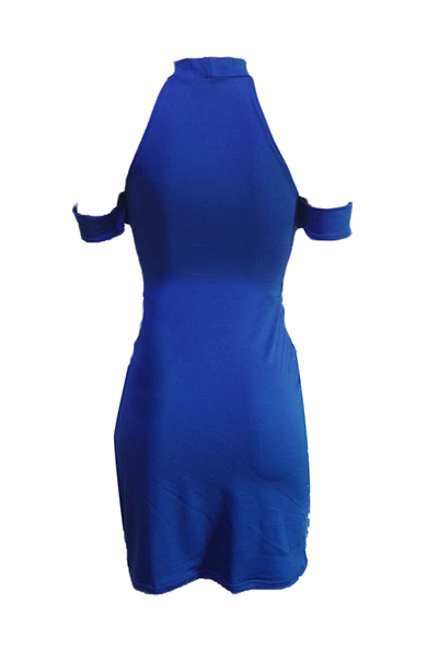 Sexy Hollow-out Blue Milk Fiber Sheath Mini Dress