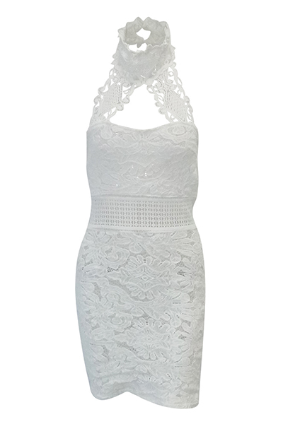 Sexy Hollow-out White Lace Sheath Mini Dress