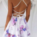 Sexy Lace-up Backless Printed Polyester Mini Dress