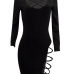 Sexy Long Sleeves Hollow-out Black Twilled Satin Sheath Knee Length Dress