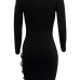 Sexy Long Sleeves Hollow-out Black Twilled Satin Sheath Knee Length Dress