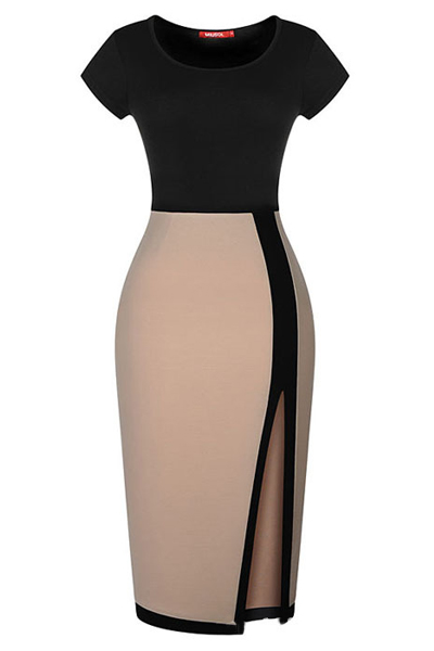 Sexy O Neck Short Sleeve Sheath Mid Calf Polyester Dress