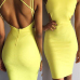 Sexy O Neck Spaghetti Strap Sleeveless Backless Yellow Cotton Blend Sheath Mini Dress