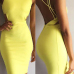 Sexy O Neck Spaghetti Strap Sleeveless Backless Yellow Cotton Blend Sheath Mini Dress