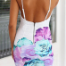 Sexy O Neck Tank Sleeveless Backless Floral Print Polyester Sheath Mini Dress