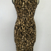 Sexy O Neck Tank Sleeveless Leopard Printed Polyester Sheath Knee Length Dress