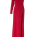 Sexy One Shoulder Long Sleeve Side Split Red Polyethylene Fibre Sheath Ankle Length Dress