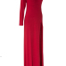 Sexy One Shoulder Long Sleeve Side Split Red Polyethylene Fibre Sheath Ankle Length Dress