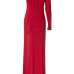 Sexy One Shoulder Long Sleeve Side Split Red Polyethylene Fibre Sheath Ankle Length Dress