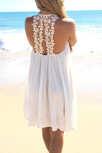 Sexy Round Neck Backless White Chiffon Mini Dress