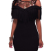 Sexy Round Neck Dew Shoulder Tassel Design Black Polyester Mini Dress