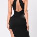 Sexy Round Neck Gauze Patchwork Black Polyester Sheath Knee Length Dress