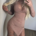 Sexy Round Neck Hollow-out Pink Milk Fiber Sheath Mini Dress