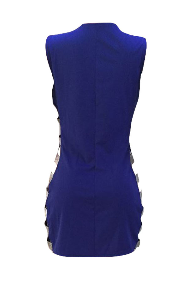 Sexy Round Neck Hollow-out Royalblue Healthy Fabric Sheath Mini Dress