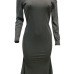 Sexy Round Neck Irregular Hems Hollow-out Grey Cotton Blend Mid Calf Dress