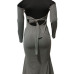 Sexy Round Neck Irregular Hems Hollow-out Grey Cotton Blend Mid Calf Dress